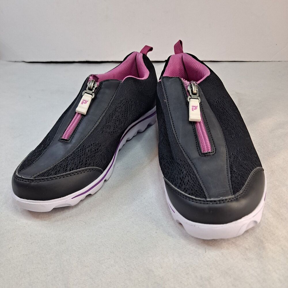 Propet Women's 7 TravelActiv Athletic Zip Up Sneakers Black Pink WAT005M